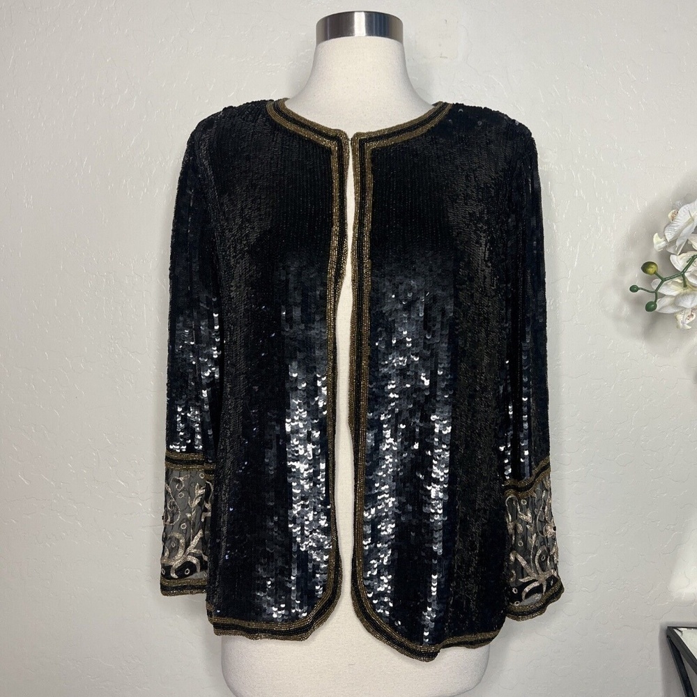 Vintage Imperial Handcrafted Pure Silk Sequined Cardigan M